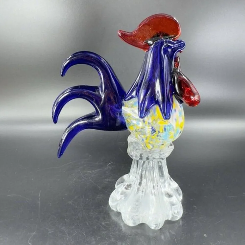 Heavy Art Glass Rooster‎ Chicken Figurine Decor Paperweight Multicolor Glass VTG